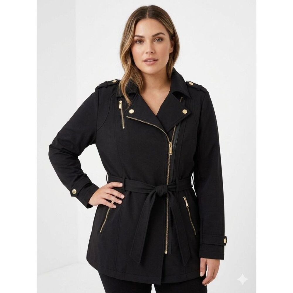 Michael Michael Kors Belted Asymmetrical-Zip Softshell Jacket - Women's Size M